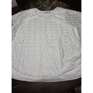 Le Dor White Lace Blouse Shirt Y2K Vintage Women's Size Medium Short Sleeve